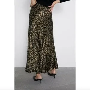 Zara Skirts New Zara Leopard Print Midi Skirt Satin Animal S - Technical View